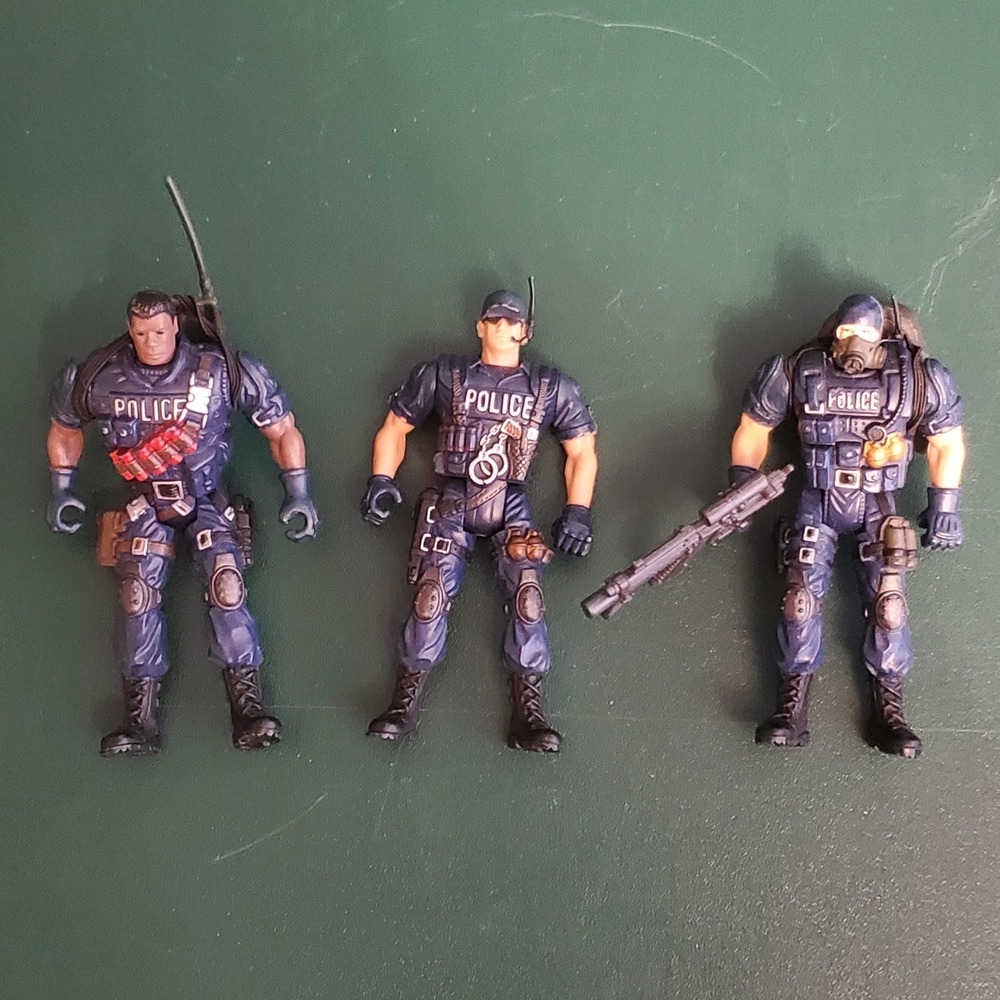 Chap Mei Police Force SWAT Action Figure Lot of 3 Blue Tactical Law Enforcement